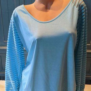 Women's Blue Sheer Long Sleeve Shirt Top X-Large